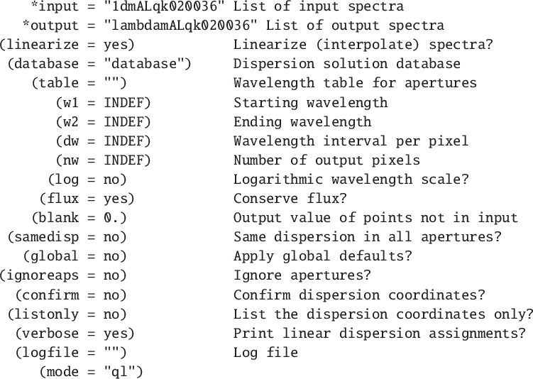 \begin{figure}\small
\begin{verbatim}*input = ''1dmALqk020036'' List of input...
...ignments?
(logfile = '''') Log file
(mode = ''ql'')\end{verbatim}
\end{figure}